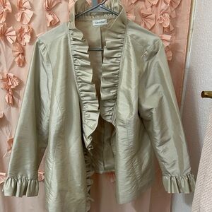 Calvin Klein Ruffle High Collar Women's Gold Wrap Jacket
